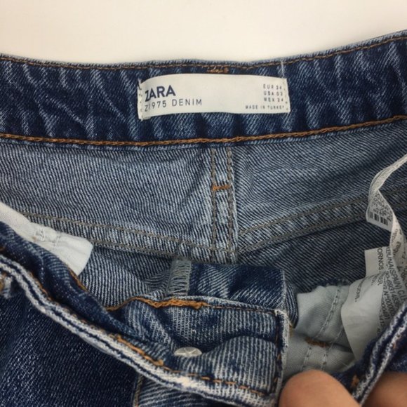 ZARA Jean Shorts White/Red Stripe Pearl Detail - Picture 3 of 5